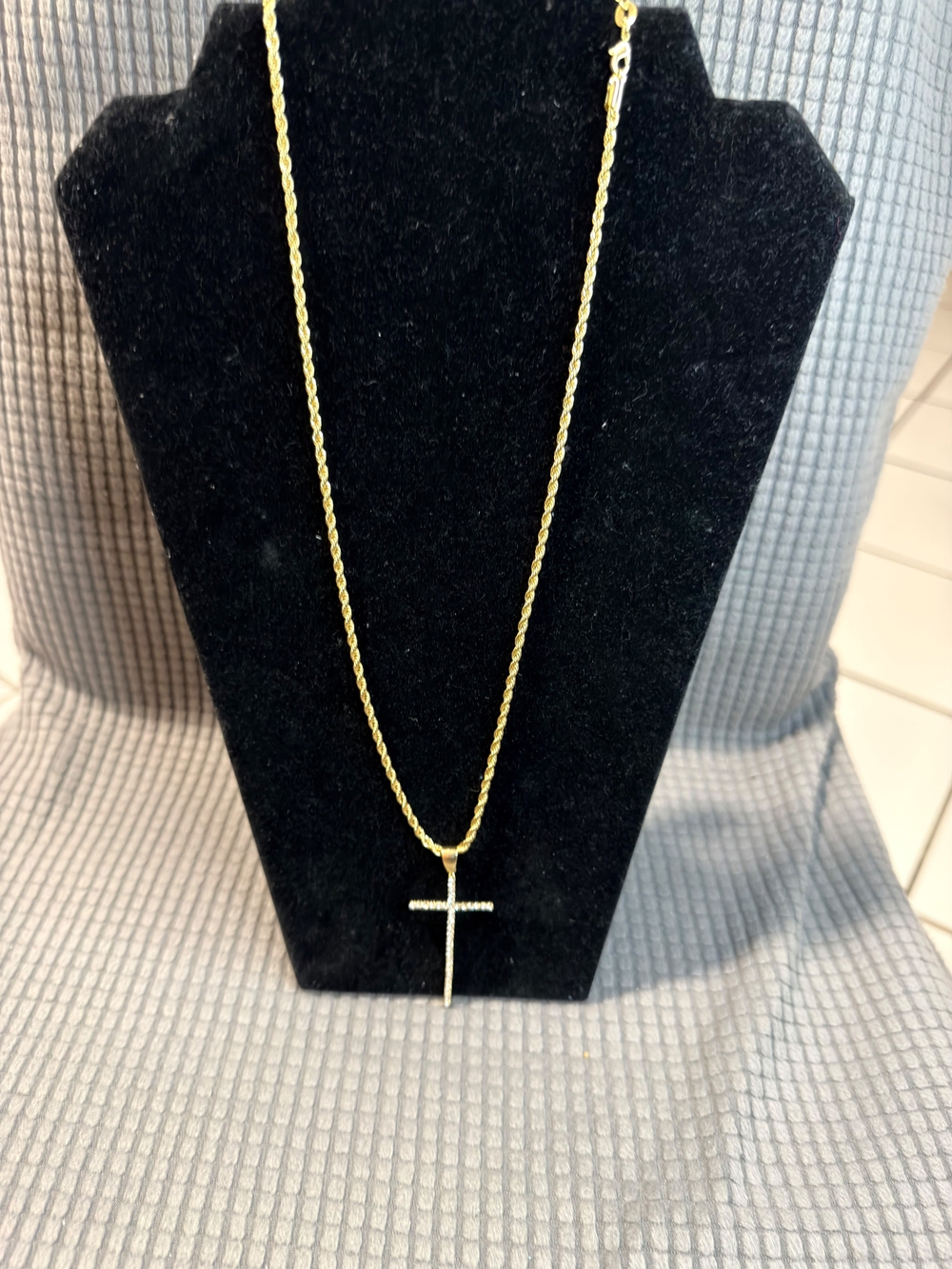 Gold Cross Pendant Necklace with CZ Accents